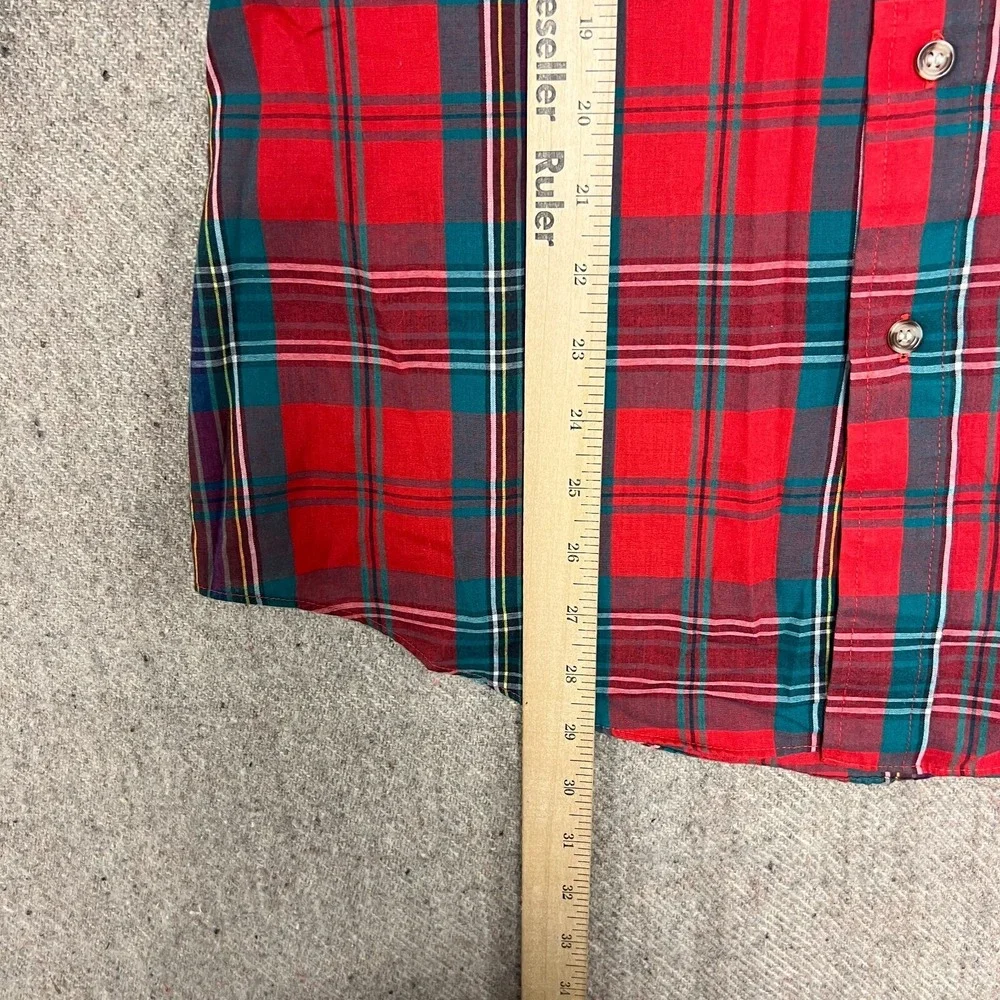 Vintage Lee Button Up Shirt Mens Large Red 1970s Plaid Long Sleeve - Picture 7 of 8